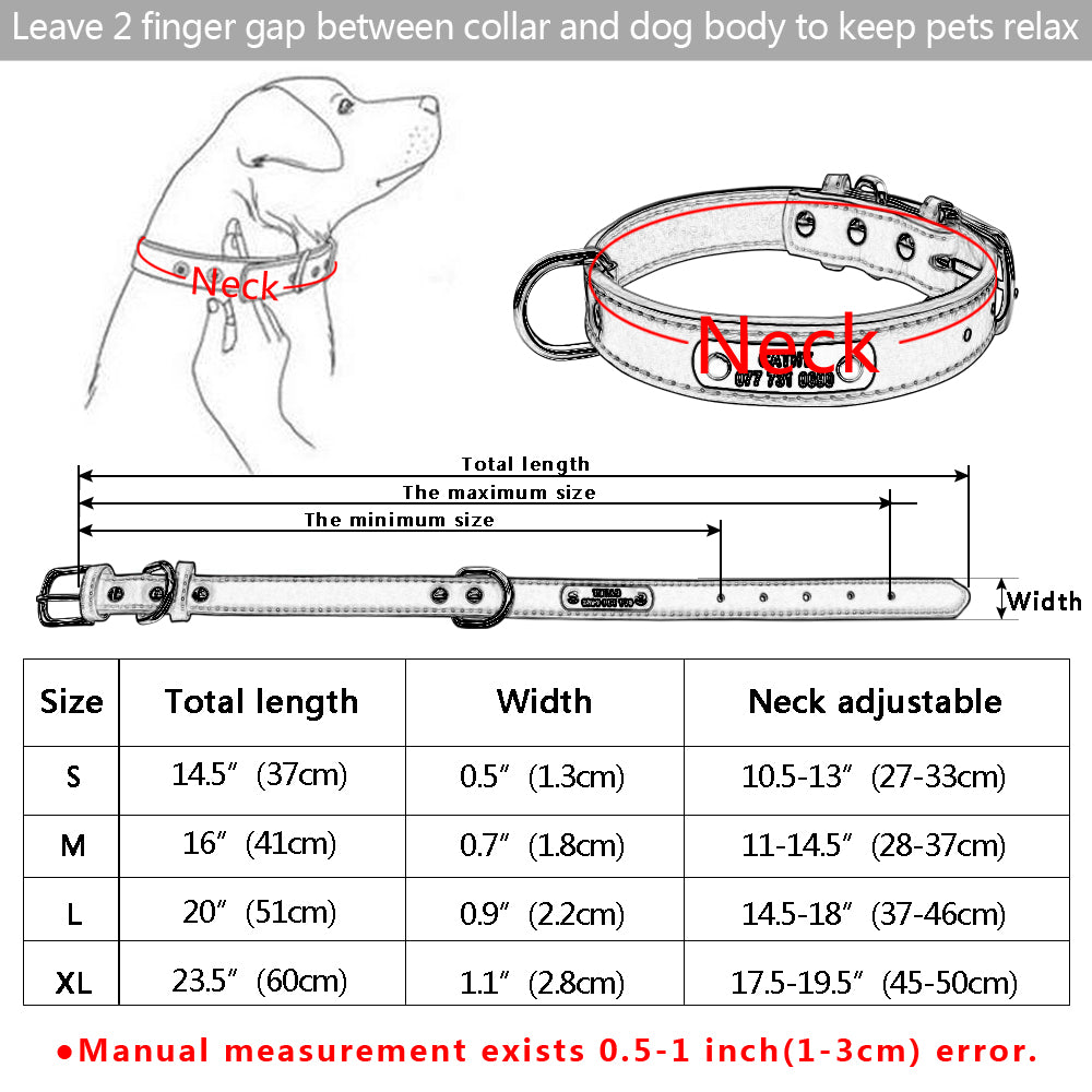 Grote Duurzaam Gepersonaliseerde Halsband PU Leer Gevoerde Pet ID Halsbanden Aangepast voor Kleine Medium Grote Honden Kat 4 Size