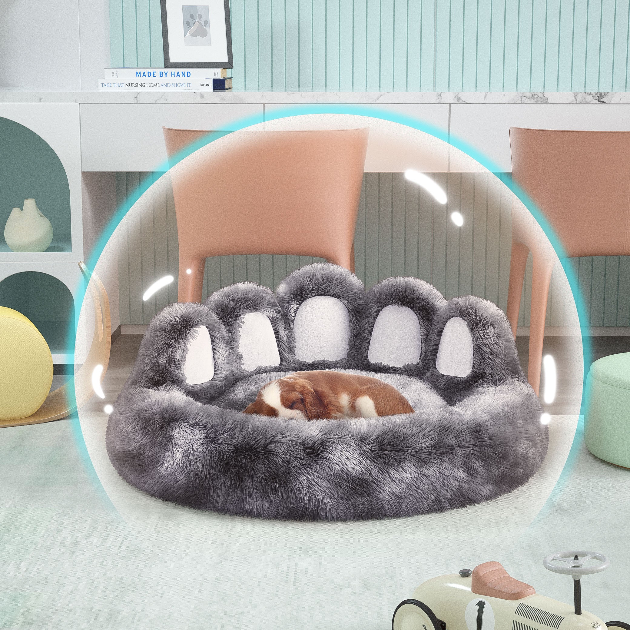 Thickened Warm Kennel For Pets With Bear Paw Shape House - Teddy Kennel With Removable Washable Cat Fluffy Dog Bed Mat For Deep Sleeping - Keeping Warm